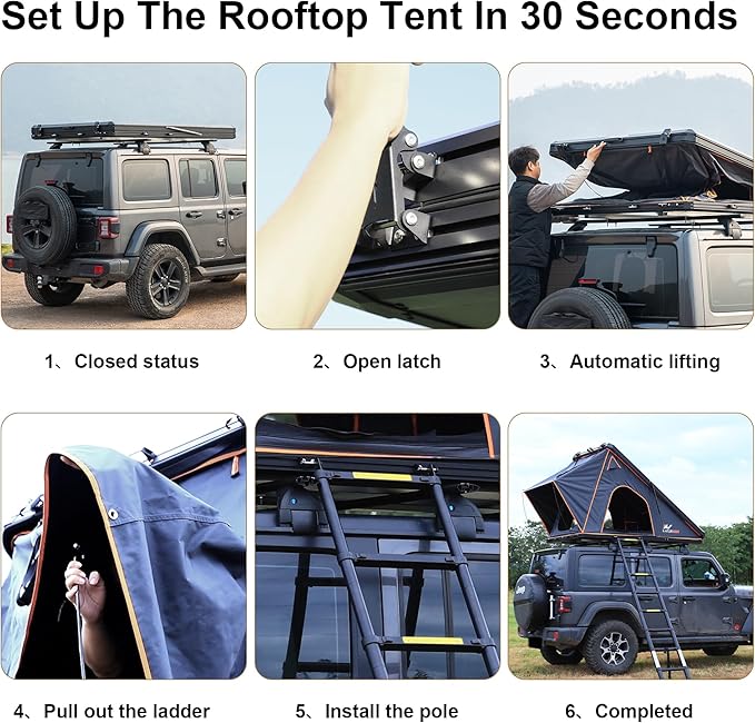 Naturnest Polaris Hardshell Rooftop Tent with 2 Luggage Racks, Car Roof Top Tent with AC Inlets, 3-Color LED Lights and Internal USB Plug for Vans, Jeeps, SUVs and Trucks, 2-3 Person Tents