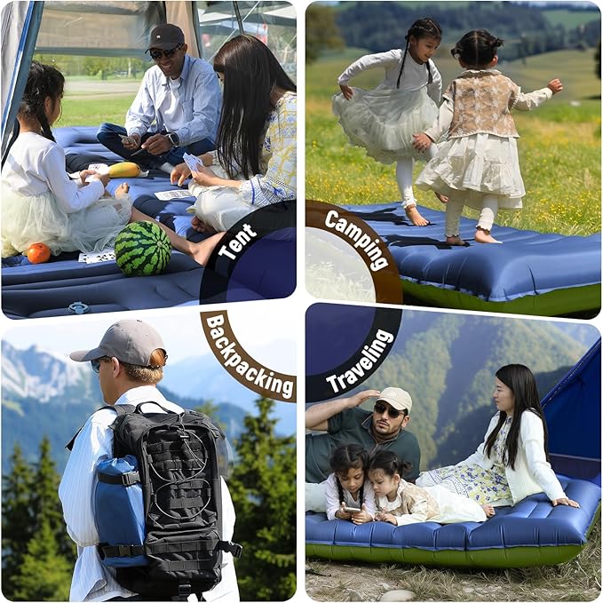 Sleeping Pad, Ultralight Inflatable Sleeping Pad for Camping with Pillow & Pump, Air Mattress Super Portable, Great for Camping Gear, Hiking, Side or Lounging Sleeper (Blue)