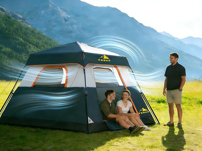 3/4 Person Camping Tent with 1 Door, 4 Windows, and Upgraded Ventilation– Instant Setup, Waterproof, 8'x 8'x 67''Oxford Fabric Floor Pop Up in 60 Seconds Includes Rainfly and Backpack