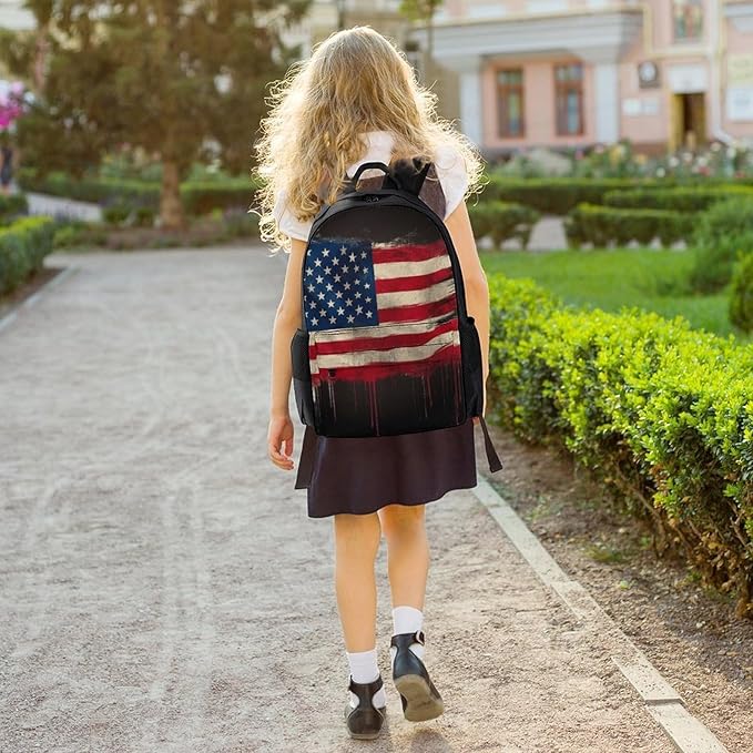 Rucksack Polyester Anti-Theft Multipurpose American Flag Art Carry On Bag Large Capacity Travel and Sport Backpack Rucksack With Smooth Zippers