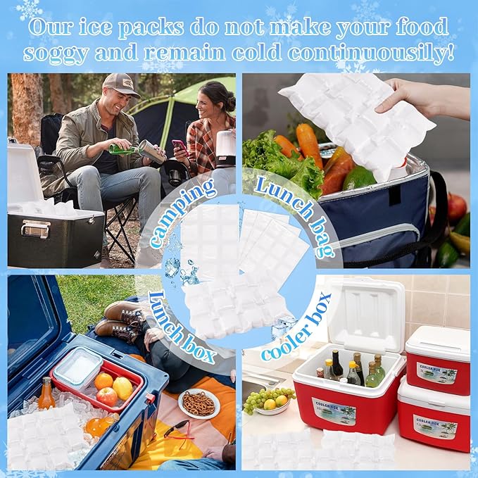 20 Packs Ice Pack Sheets for Coolers, Reusable Dry Ice Pack for Lunch Bag, Flexible Freezer Packs Cold Sheets Cube Ice Blankets Packs for Camping Beach Beverages Cold Food Fresh