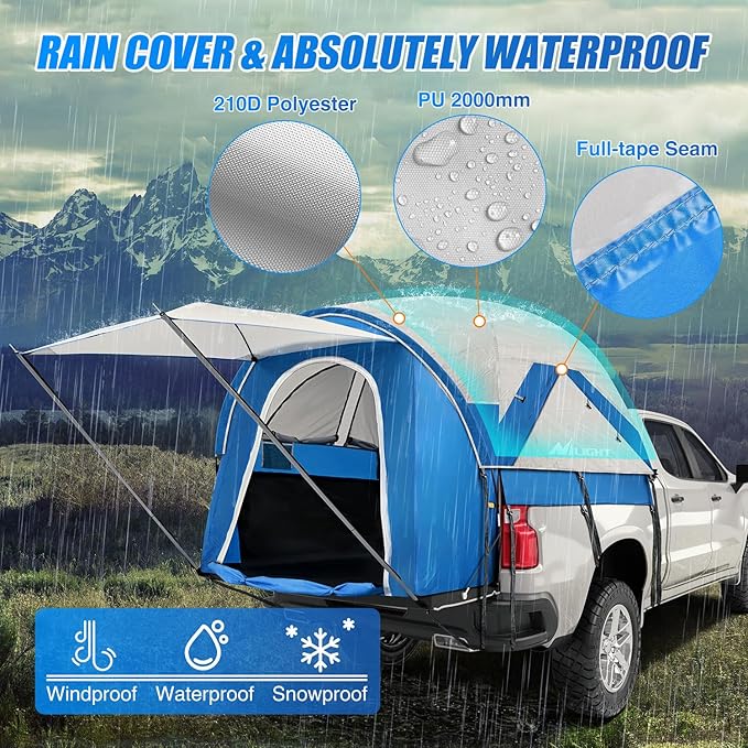 Nilight Truck Bed Tent 5.0-5.5FT Pickup Truck Tents with Removable Awning Waterproof PU2000mm Double Layer Rainfly Storage Bag 2-Person Sleeping Tailgate Bed Tents for Camping Travel Outdoor,Blue Grey