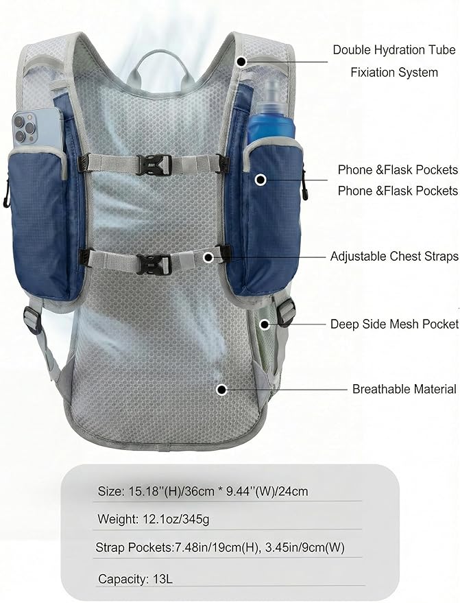 Hydration Hiking Backpack, Water Hiking Backpack, Hydration Backpack with 15l Water Bladder, Runinnng Backpack for Men Women for Cycling Campling