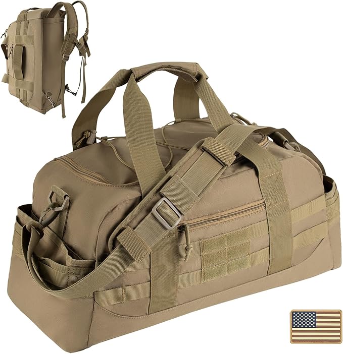 35L Large Duffle Bag, 3-in-1 Tactical Backpack MOLLE Pack for Sports/Gym/Outdoor, Coyote