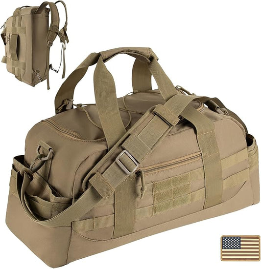 35L Large Duffle Bag, 3-in-1 Tactical Backpack MOLLE Pack for Sports/Gym/Outdoor, Coyote