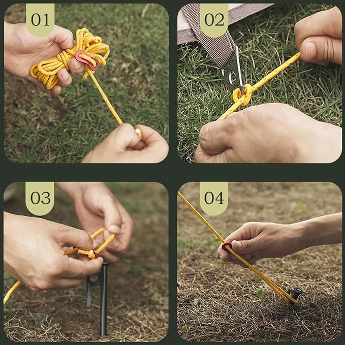 TRIWONDER 13ft Reflective Guyline, 4mm Nylon Tent Rope Paracord Cord with Guyline Adjuster for Camping Tent (Dark Green - 6 Pack)