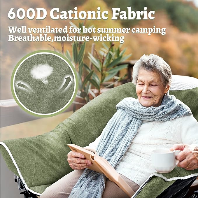 OUTDOOR LIVING SUNTIME Sofa Chair, Oversize Padded Moon Leisure Portable Stable Comfortable Folding Chair for Camping, Hiking, Carry Bag