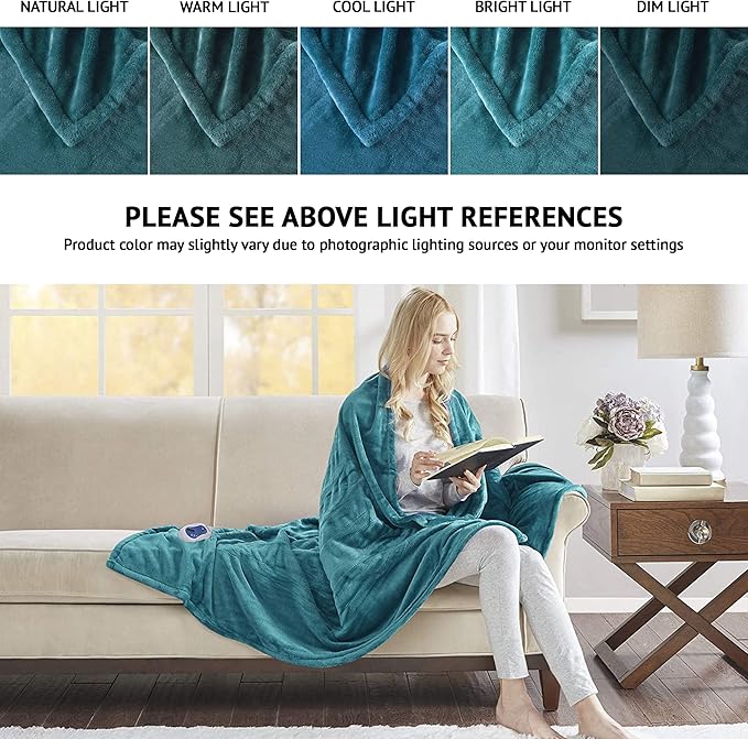 Beautyrest Heated Electric Blanket for Cold Weather, Fast Heating Heated Blanket, Auto Shut Off, Virtually Zero EMF, Multi Heat Setting, UL Certified, Teal Throw (60 inx70 in)