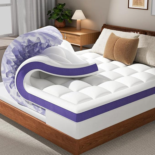 Dual Layer 4 Inch Memory Foam Mattress Topper Twin - 2 Inch Gel Memory Foam and 2 Inch Pillow Top Mattress Pad, 7-Zone Egg Crate Twin Size Mattress Topper(White)