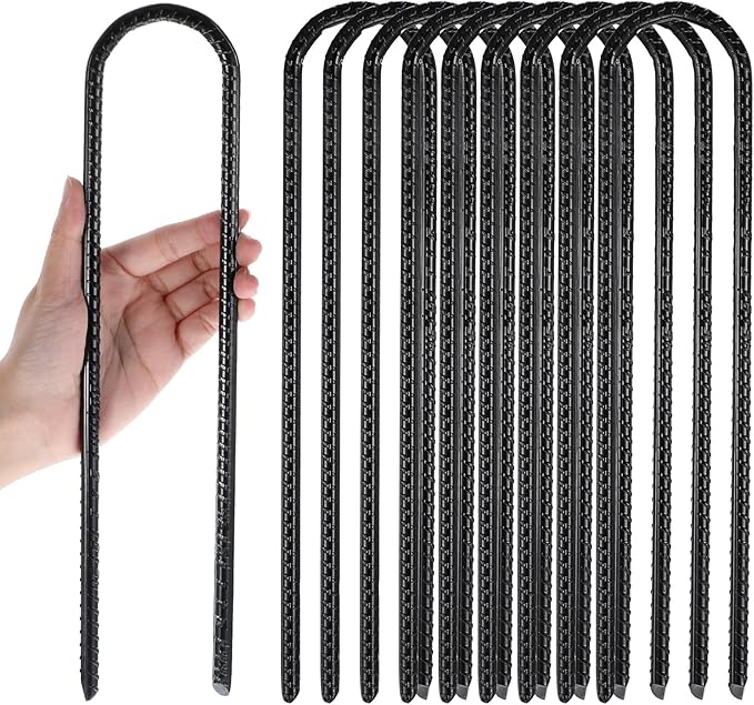 10 Pack Heavy Duty Trampoline Anchors, Black Wind Stakes 12x3cm Metal Ground Stakes for Swing Set, Tent, Outdoor Safety