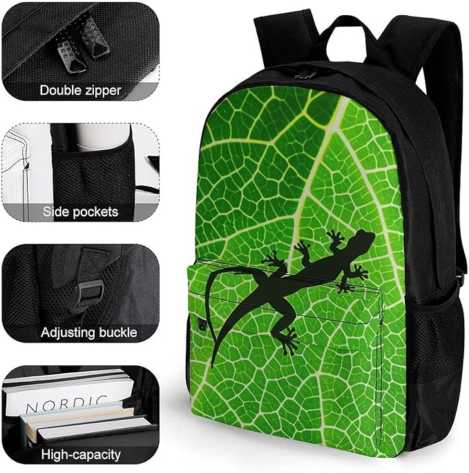 Supdreamc Lightweight Daypack Backpack for Trekking Work Running, Big Capacity Multipurpose Anti-Theft Bookbag, Biology Animal Frog Green Leaf Business Computer Bag