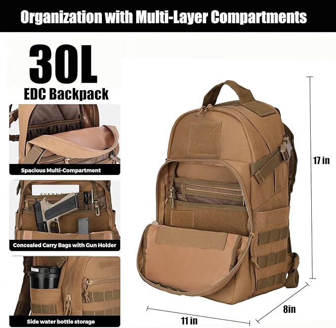Tactical Backpack for Men Military Backpacks with Holster Army 3 Days Assault Pack Bug Out Bag for Hiking Camping (Coyote)