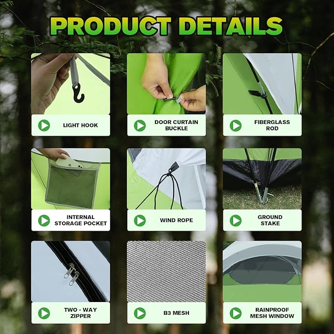 8-10 Person Family Camping Tent with Porch, Easy Setup for Outdoor Camping Picnic Backyard