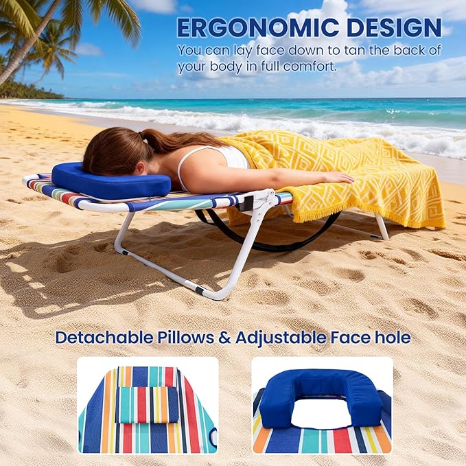 LILYPELLE Portable Folding Camping Cot, Adjustable 5-Position Face Down Folding Chaise Lounge Chairs, Outdoor Portable Folding Bed Sleeping Cot for Camping, Pool, Beach, Patio