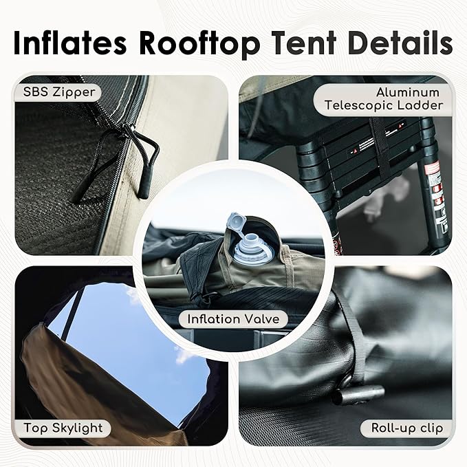 Rooftop Tent, Roof Top Tent for 2-3 Person, Blackout-Coated Polycotton & Oxford for UV Protection and Waterproof, with Aluminum Ladder, Skyview Window, Mattress, for Car/Truck/Jeep/SUV/Van