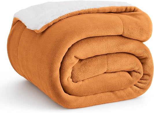 Bedsure GentleSoft Sherpa Fleece Throw Blanket for Couch - Thick and Warm, Soft Fuzzy Plush Throw Blanket for Winter, Orange, 50x60 Inches