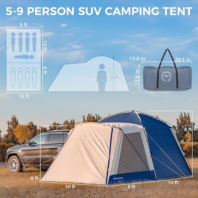 KingCamp SUV Tent, Instant 6-8 Person Waterproof & Windproof Tailgate Car Camping Tent with Movie Screen for Family Camping & Outdoor Adventures
