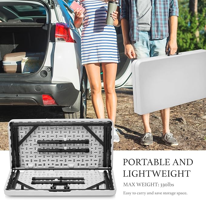 AJP Distributors 3 Foot Portable Plastic Square Folding Card Table 3FT 34" Half Foldable Heavy Duty Top w/Carry Handle - Indoor Outdoor Camping Picnic Party Wedding Dining Office Event Meeting White