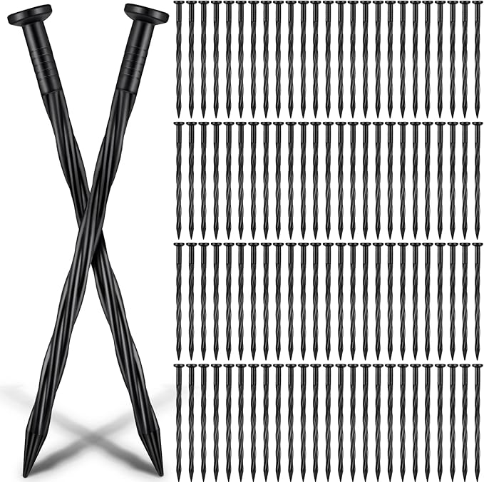 300 Pcs Landscape Edging Stakes Bulk 8 Inch Spiral Landscape Anchoring Spikes Plastic Edging Nails Yard Garden Anchoring Spikes for Weed Barrier Paver Edging Artificial Turf Stakes
