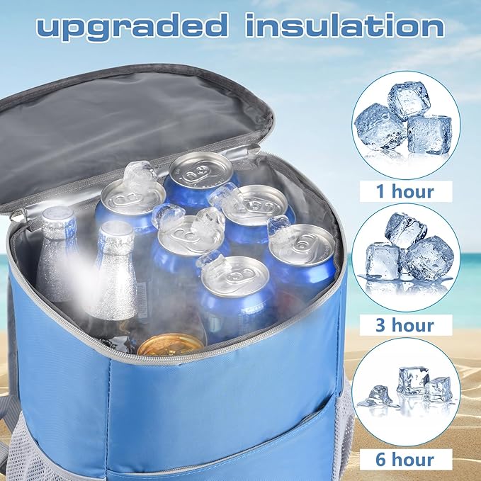 Insulated Cooler Backpack Outdoor - Leak Proof Backpack Cooler 30 Cans, Waterproof Lightweight Cooler Bag for 12h Hot/Cold Retention - Soft Cooler for Travel, Camping, Beach, Lunch