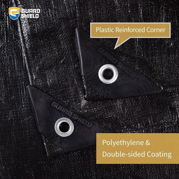 GUARD SHIELD Tarps Heavy Duty Waterproof 16x20 Feet Black Poly Tarp Cover Outdoor Thick UV Resistant Tarpaulin with Grommets 10mil (2-Pack)