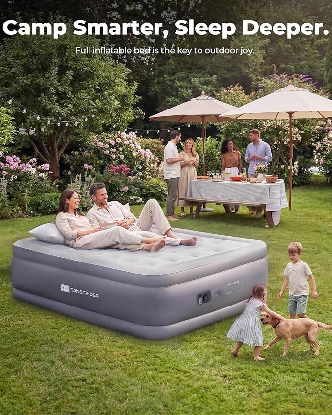 Air Mattress Full with Built in Pump,18'' Raised Inflatable Blow Up Air Bed, 3 Mins Quick Self-Inflation/Deflation Inflatable Bed for Guests & Home, Outdoor Camping and Travel (Gray)