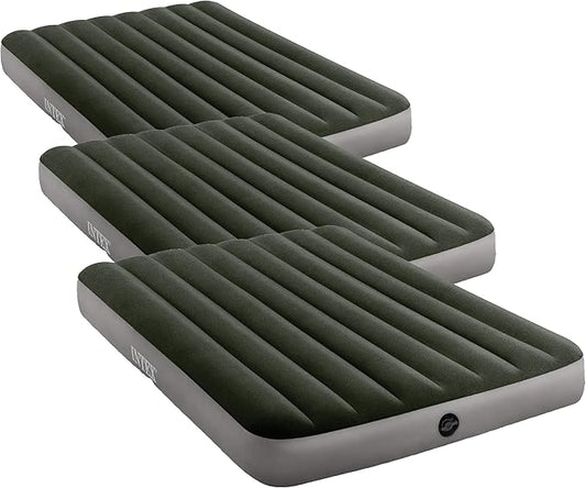 Intex 64778E Dura-Beam Standard Prestige Air Mattress: Fiber-Tech – Full Size – Hand-Held Battery Pump-– 10in Bed Height-– 600lb Weight Capacity,(Pack of 3)