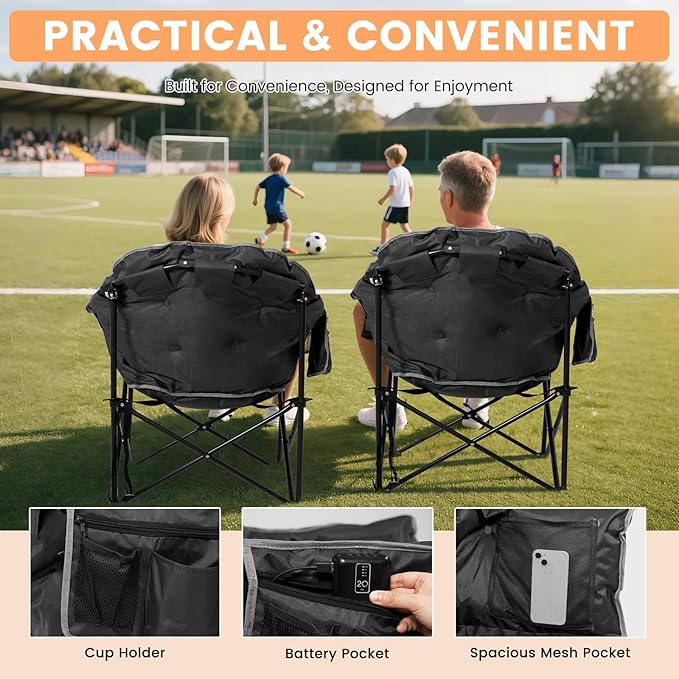 Oversized Heated Camping Chair with 20,000mAh Power Bank, Heated Chairs Outdoor Sports with 3 Heat Levels, Portable Folding Heated Outdoor Chair for Lawn Patio Lounge