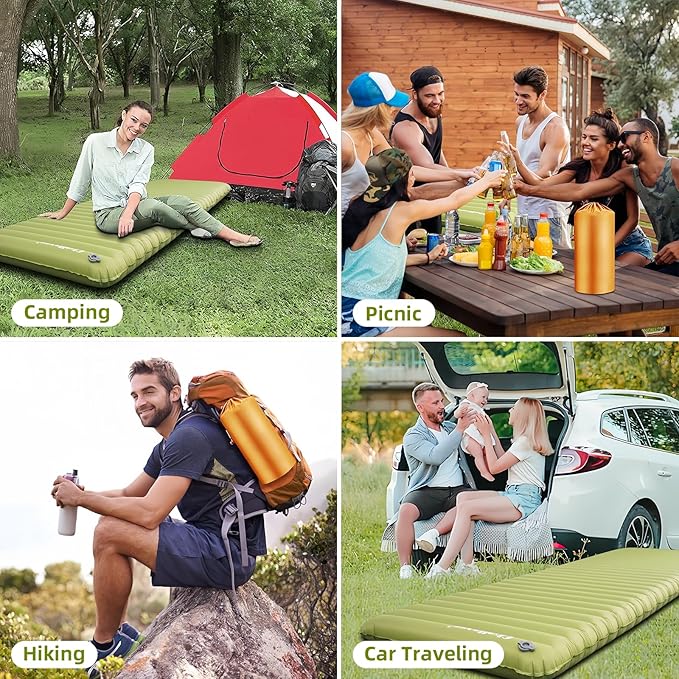 Ultralight Inflatable Sleeping Pad for Camping and Backpacking, 72x26 inches, 3.62-inch Thickness, Waterproof & Easy Inflation, Lightweight Sleeping Pad for Outdoor Adventures