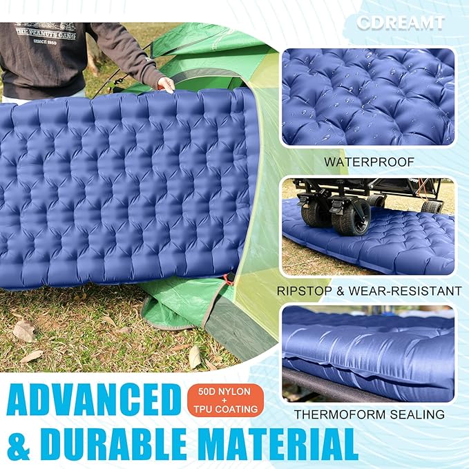Inflatable Camping Sleeping Pad with Pillow, Extra Thickness 4 Inch Sleeping Mat with Built-in Pump, Compact & Ultralight Camping Air Mattress for Backpacking Hiking Tent Traveling