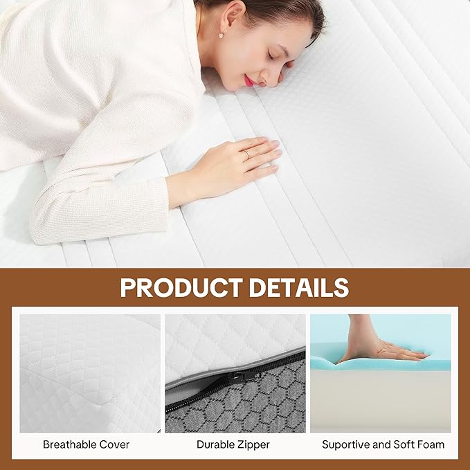 HOMBYS 6 Inch Folding Mattress Queen Size, Portable Tri-Fold Memory Foam Mattress with Removable Washable Cover for Guest Room, Camping & Travel - CertiPUR-US Certified