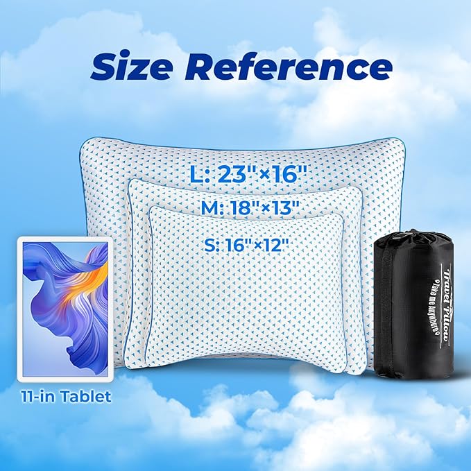 Small Cooling Memory Foam Travel Pillows for Airplanes, Compressible Camping Pillow, Adjustable Shredded Foam Bed Pillow for Medium Firm Neck Knee Lumbar Support, Ideal Sleeping,Car,Backpacking