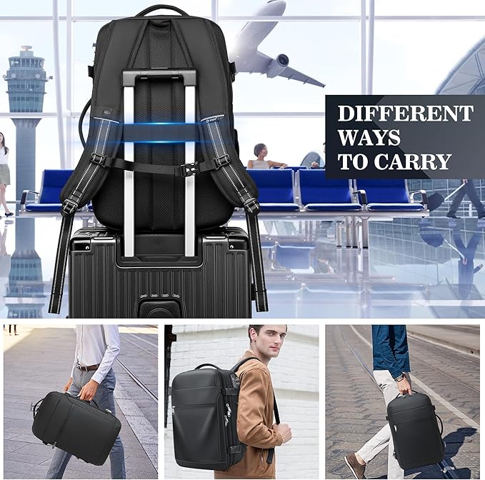 POSO Vacuum Backpack Travel – Expandable Compression Carry On Backpack with Vacuum Pump, Water-Resistant TSA Lock Travel Bag, 17" Laptop Backpack for Men Women, Business Airplane Flight Luggage