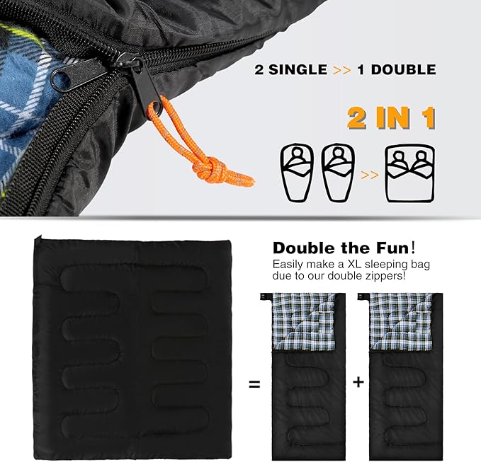 REDCAMP Cotton Flannel Sleeping Bag for Camping Backpacking, Adults Cold Weather Envelope Sleeping Bags with 2/3/4/6lbs Filling