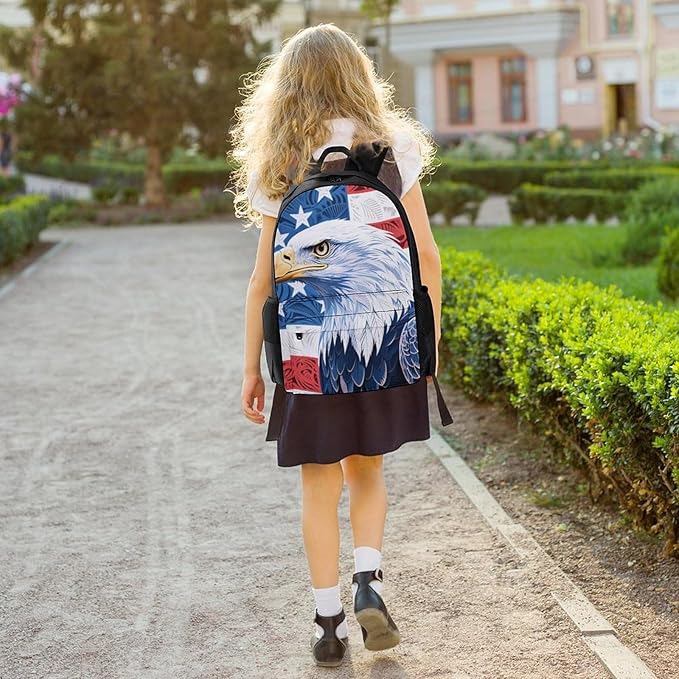 Daypack Backpack Multipurpose Anti-Theft Large Capacity Bookbag, American Flag Eagle Art Travel Hiking Camping Rucksack With Adjustable Shoulder Straps