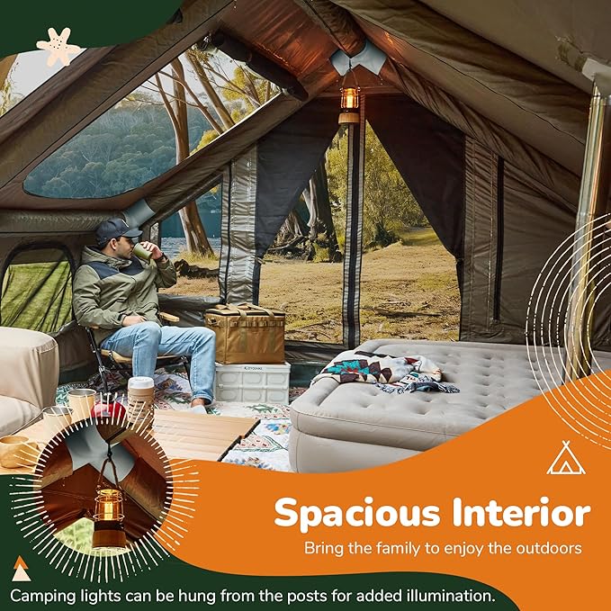 EROMMY 4/6/8/12 Person Inflatable Tent with Skylight, 4 Season Blow Up Tents with Hand Pump for Outdoor Camping & Hiking, Easy Set-up Windproof Sunproof Waterproof