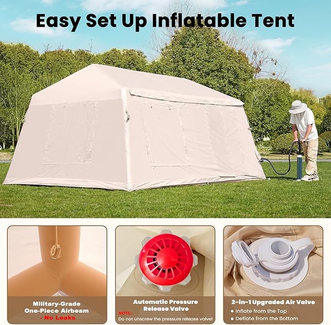 Inflatable Tents for Camping, Blow Up Tent with Hand Pump, Easy Setup Inflatable Hot Tent with Stove Jack, Waterproof Oxford Air Glamping Tents for Camping Adult 4 Person Upgrade Version