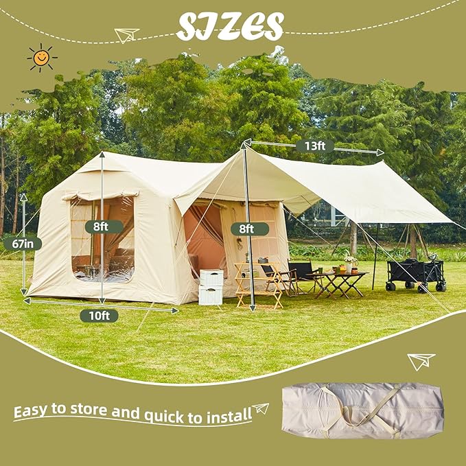 EROMMY 4/6/8/12 Person Inflatable Tent with Skylight, 4 Season Blow Up Tents with Hand Pump for Outdoor Camping & Hiking, Easy Set-up Windproof Sunproof Waterproof
