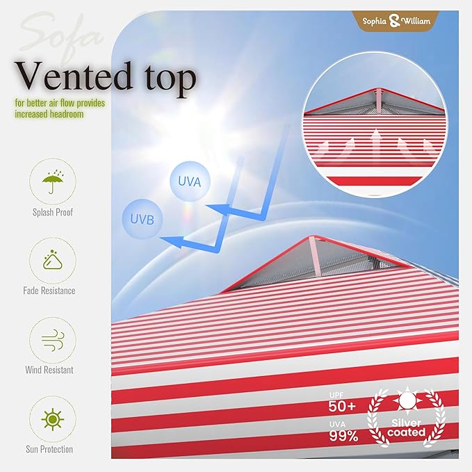Sophia & William Canopy Tent Pop Up 10x10 ft, One Person Push Set Up Tent, Outdoor Canopies Shelter Heavy Duty Straight Legs with 4 Sandbags & Guy Ropes, 1 Roller Bag & Storage Bag, 8 Stakes, UPF50+