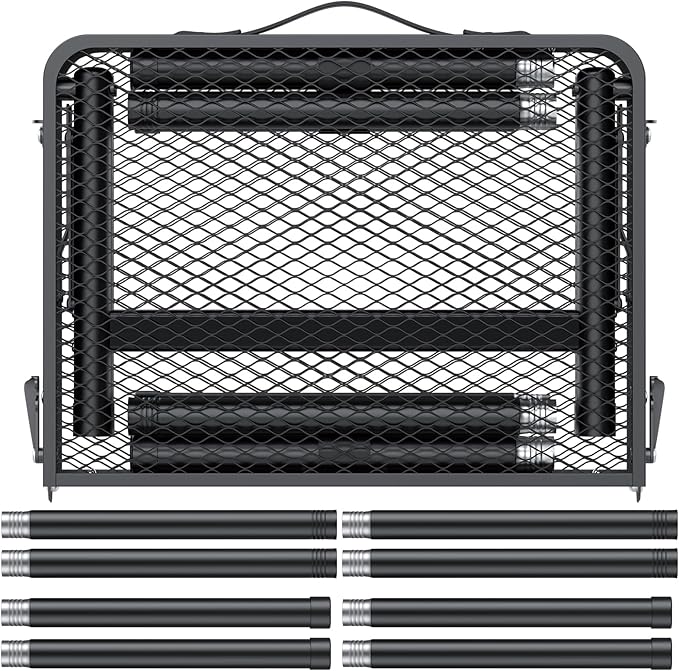 Folding Grill Table with Mesh Desktop Lightweight & Portable Camping Table Outdoor Grill Tables Aluminum Alloy Foldable Grill Table 3 Height Adjustable for Camping Picnic Cooking BBQ