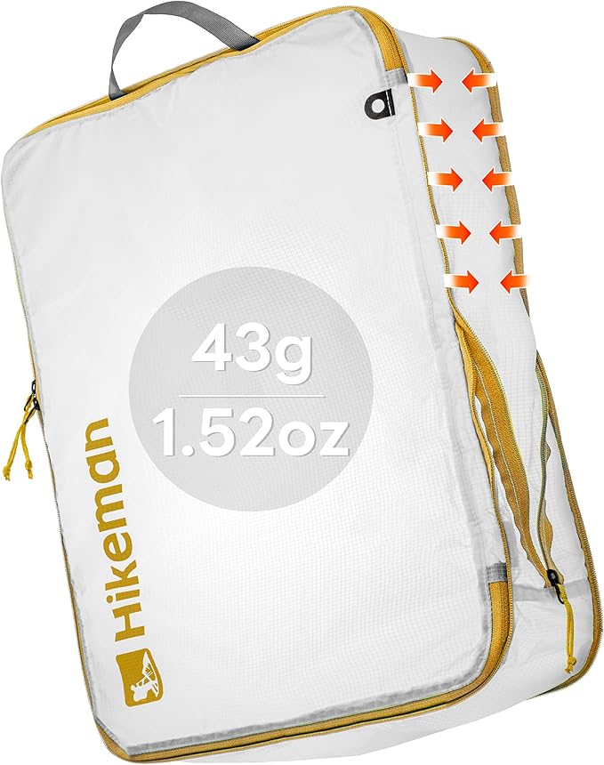 HIKEMAN Ultralight Compression Packing Cubes Lightweight Compression Bags for Camping or Backpacking 40% Space-Saving Compression zippers durable Water-Resistant Fabric (White, Medium)