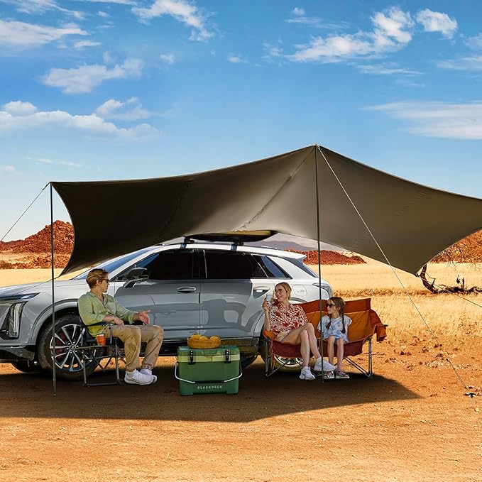TIMBER RIDGE 19x9.8ft Retractable Car Awning with Blackout Coating, 186ft² Roof Rack Pull-Out Sun Shade Overland Camping, UPF50+ Waterproof Sun Shelter for Vehicle/Truck/Jeep/SUV/Van Tan