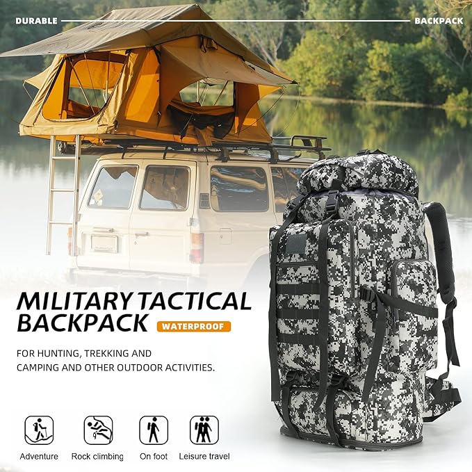 70L/100L Hiking Camping Backpack MOLLE Rucksack Waterproof Daypack for Traveling (City Camo)