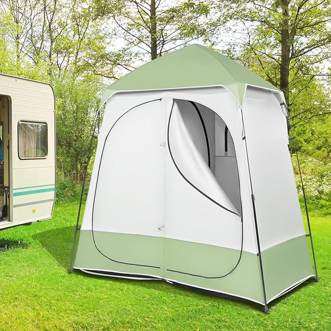 VINGLI 2 Room Shower Tent, 7.5 FT Instant Pop Up Shelter with Carrying Bag, Privacy Changing Room Tent,Perfect for Portable Toilet, Camping, Dressing, Outdoor Indoor, Easy Set Up