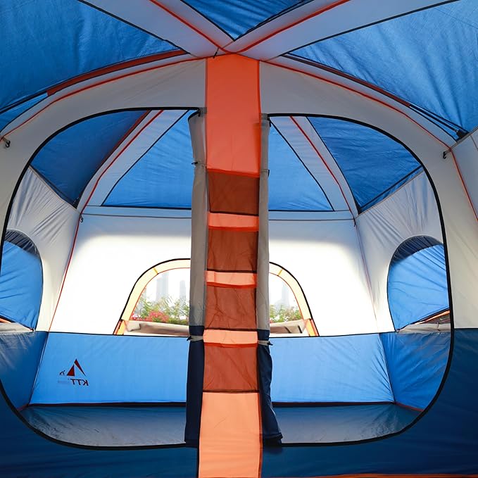 KTT Extra Large Tent 6-10-12-14 Person(B),Family Cabin Tents,2 Rooms,3 Doors and 3 Windows with Mesh,Straight Wall,Waterproof,Double Layer,Big Tent for Outdoor,Picnic,Camping,Family Gathering