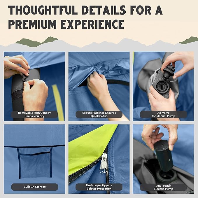 CloudCamp Inflatable Tents for Camping- 6 People Waterproof Oxford Fabric(210D), Quick Setup Air Tent with Manual & Battery Pump, UV Protection, 4-Season Inflatable Tent