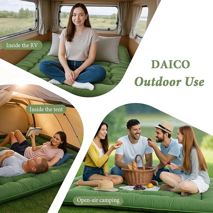DAICO Japanese Floor Mattress, 4'' Thicken Futon Mattress Tatami Mat, Sleeping Pad Foldable Roll Up Mat for Camping and Guest Room, Queen Size 60''*80'', Green