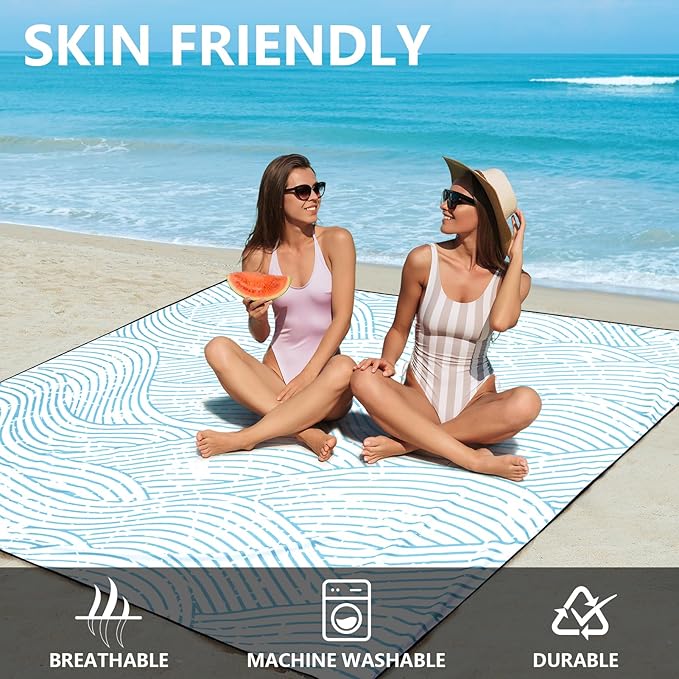Beach Blanket, Sandproof Beach Mat, Waterproof Quick Drying Lightweight Outdoor Aztec Picnic Mat 79" X 83"/120"x108" for 2-8 Adults for Travel, Camping, Hiking