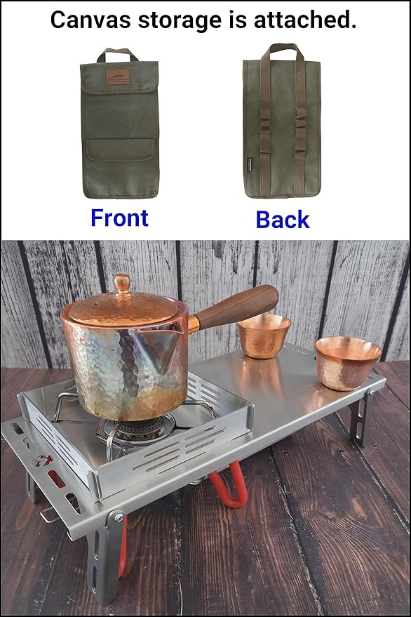 CAMPINGMOON Solo Camping Table Small Tabletop Heat Shield Windshield Stainless Steel Lightweight Compact with Storage Bag for ST-310 Alcohol Stove SK-310CP (Silver)