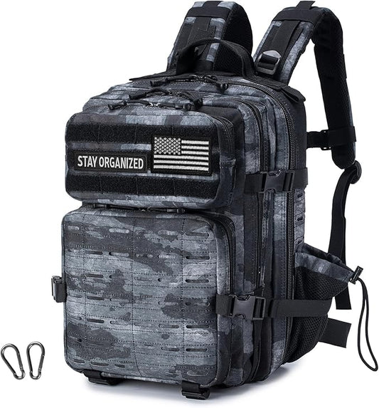 Tactical Military Backpack for Man, 45L Waterproof Army Pack Rucksack Hiking Laptop Backpack 3 Day Bug Out Bag, Includes Two Flags and Two Carabiner Camouflage